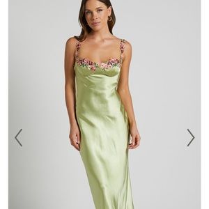 Showpo Harmony Midaxi Satin Dress in Citrus